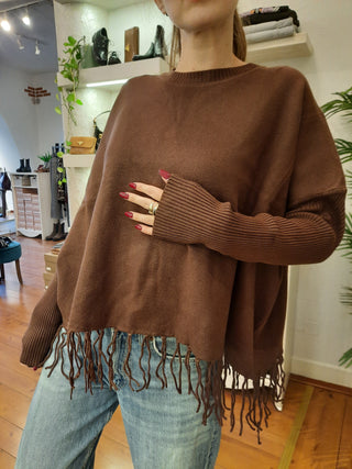 Maglia crop con frange sul fondo Kikisix col. Moro