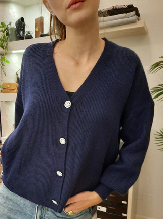 Cardigan bottone gioiello Kikisix col. Blu