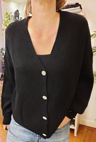 Cardigan bottone gioiello Kikisix col. Nero