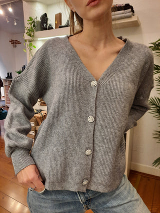 Cardigan bottone gioiello Kikisix col. Grigio medio