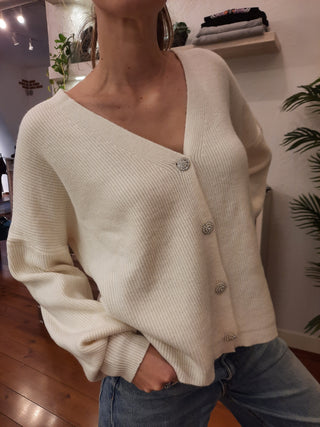 Cardigan bottone gioiello Kikisix col. Burro