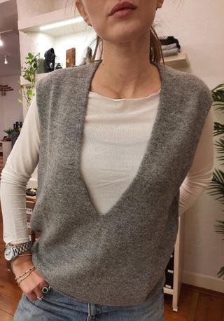 Gilet scollo V profondo misto cachemire Kikisix col. Grigio medio