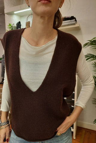 Gilet scollo V profondo misto cachemire Kikisix col. Coffee