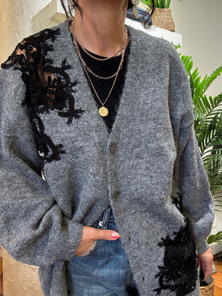 Cardigan BSB pizzo nero col. grigio 