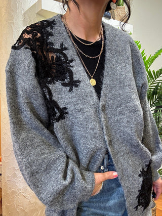 Cardigan BSB pizzo nero col. grigio 