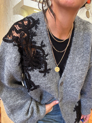 Cardigan BSB pizzo nero col. grigio 
