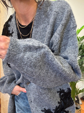 Cardigan BSB pizzo nero col. grigio 