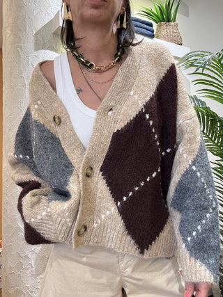 Cardigan BSB quadri col. beige 