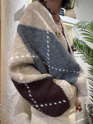 Cardigan BSB quadri col. beige 