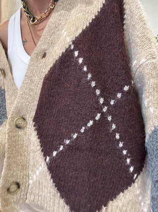 Cardigan BSB quadri col. beige 