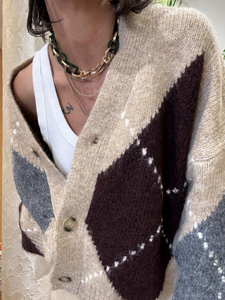 Cardigan BSB quadri col. beige 