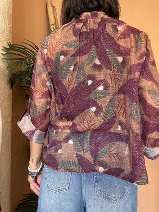 Camicia Haveone fantasia palme col. bordeaux 