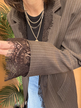 Giacca Haveone gessata pizzo col. marrone 