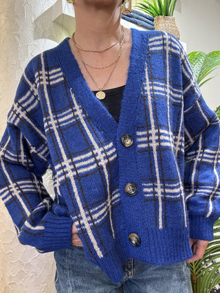 Cardigan Haveone tartan col. blu 