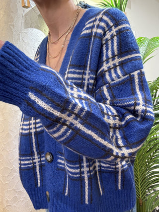 Cardigan Haveone tartan col. blu 