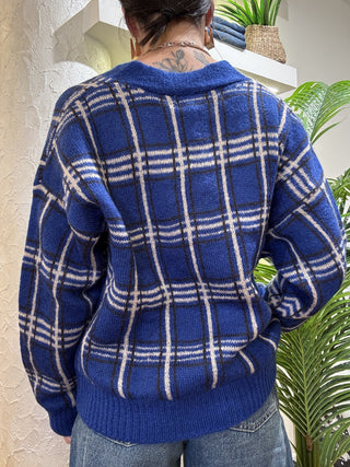 Cardigan Haveone tartan col. blu 