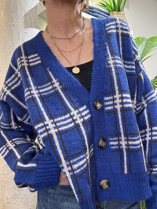 Cardigan Haveone tartan col. blu 