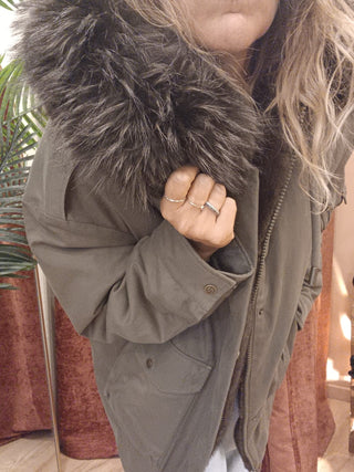 Parka Haveone collo pelo col.verde militare 
