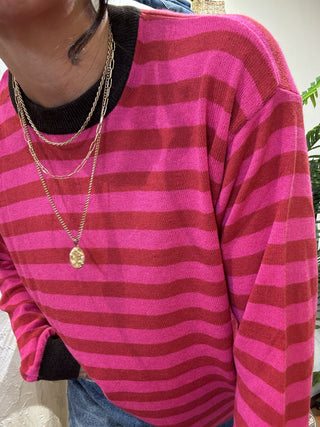 Maglia Haveone righe col. rosso fucsia moro 