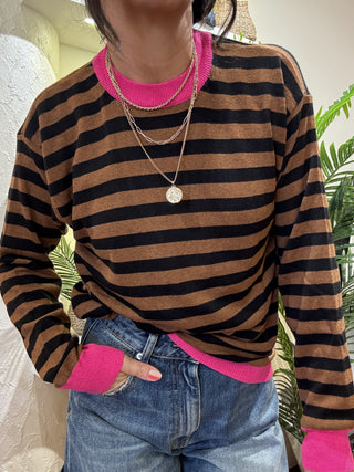 Maglia Haveone righe col. moro nero fucsia 