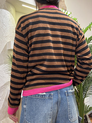 Maglia Haveone righe col. moro nero fucsia 
