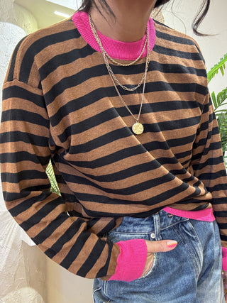 Maglia Haveone righe col. moro nero fucsia 