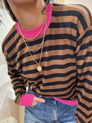 Maglia Haveone righe col. moro nero fucsia 
