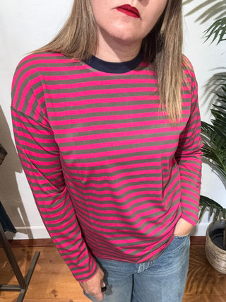 Maglia Haveone righe oversize col. blu fuxia militare 