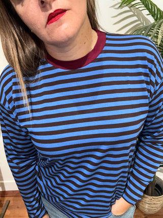 Maglia Haveone righe oversize col. bordeaux blu tabacco 