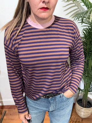 Maglia Haveone righe oversize col. rosa tabacco viola 