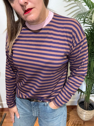 Maglia Haveone righe oversize col. rosa tabacco viola 