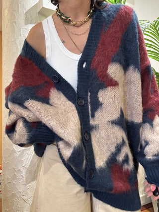 Cardigan Kontatto jacquard col. blu mastice marsala 