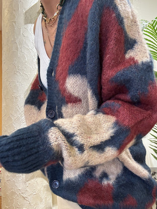 Cardigan Kontatto jacquard col. blu mastice marsala 