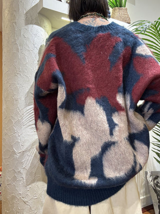 Cardigan Kontatto jacquard col. blu mastice marsala 