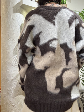 Cardigan Kontatto jacquard col. moka panna mastice 