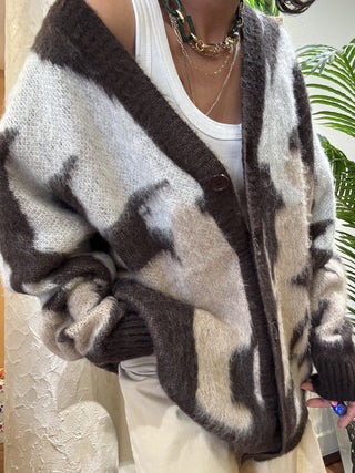 Cardigan Kontatto jacquard col. moka panna mastice 