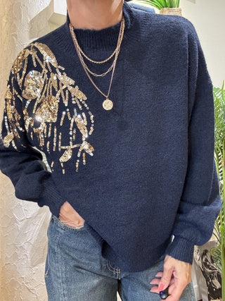 Maglia Molly Bracken pailettes oro col. blu 