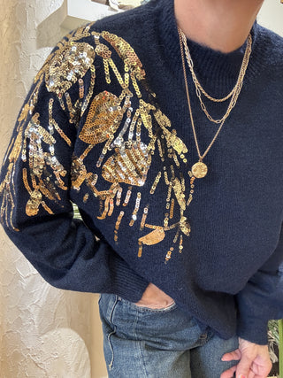 Maglia Molly Bracken pailettes oro col. blu 