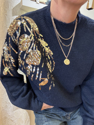 Maglia Molly Bracken pailettes oro col. blu 