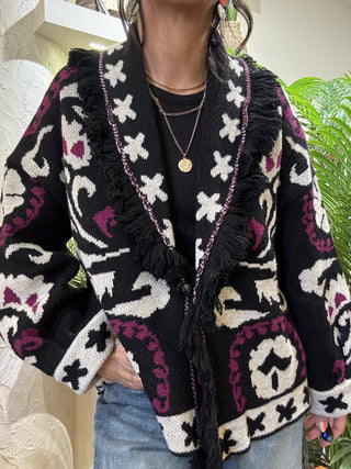 Cardigan Vicolo frange col. nero 