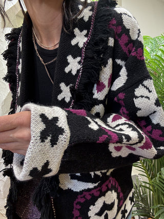 Cardigan Vicolo frange col. nero 