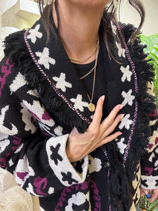 Cardigan Vicolo frange col. nero 