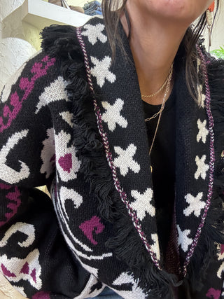 Cardigan Vicolo frange col. nero 