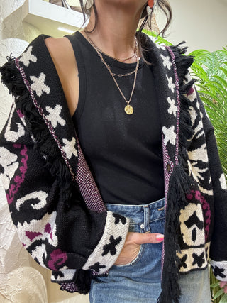 Cardigan Vicolo frange col. nero 