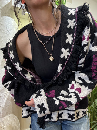 Cardigan Vicolo frange col. nero 