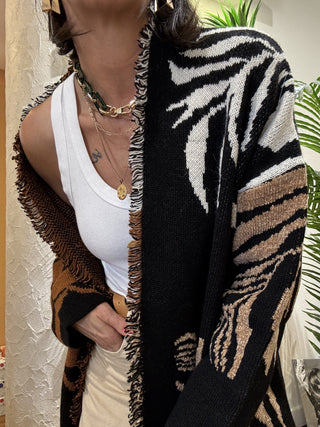 Cardigan Vicolo frange lungo col.nero 