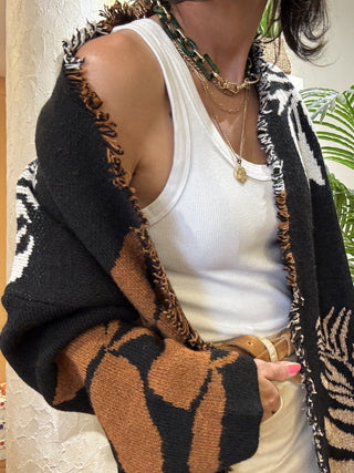 Cardigan Vicolo frange lungo col.nero 