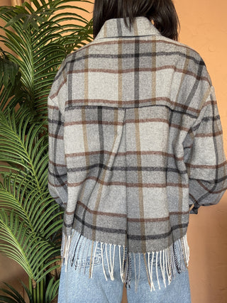 Camicia Vicolo quadri frange col.grigio cammello<BR/> 