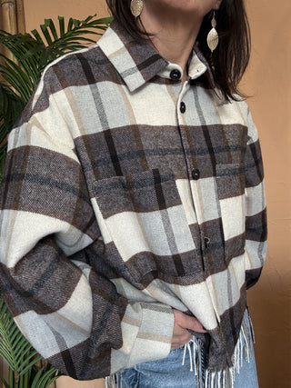 Camicia Vicolo quadri frange col. burro marrone<BR/> 
