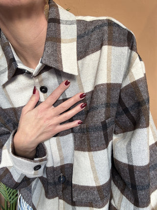 Camicia Vicolo quadri frange col. burro marrone<BR/> 